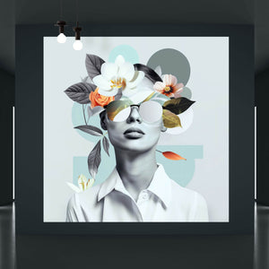 Poster Modernes  Porträt mit Blumenarrangement Quadrat