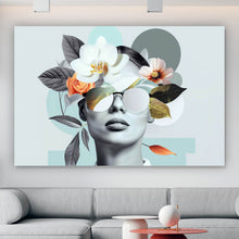 Lade das Bild in den Galerie-Viewer, Acrylglasbild Modernes  Porträt mit Blumenarrangement Querformat
