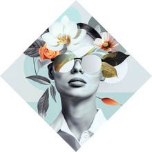Lade das Bild in den Galerie-Viewer, Aluminiumbild gebürstet Modernes  Porträt mit Blumenarrangement Raute
