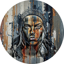 Lade das Bild in den Galerie-Viewer, Aluminiumbild Modernes Porträt mit Kopfhörern Kreis
