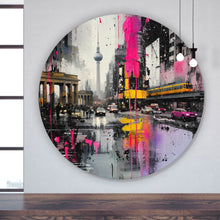 Lade das Bild in den Galerie-Viewer, Aluminiumbild gebürstet Modernes Stadtbild mit dynamischem Flair Kreis
