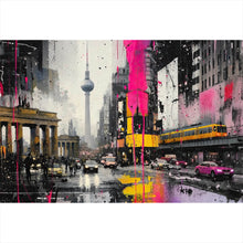 Lade das Bild in den Galerie-Viewer, Aluminiumbild gebürstet Modernes Stadtbild mit dynamischem Flair Querformat
