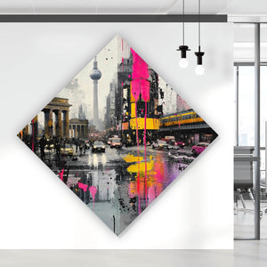 Aluminiumbild gebürstet Modernes Stadtbild mit dynamischem Flair Raute