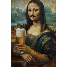 Lade das Bild in den Galerie-Viewer, Poster Mona mit Schnurrbart und Bierkrug in der Hand Hochformat
