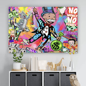 Aluminiumbild Bunte Monopoly Collage Pop Art Querformat