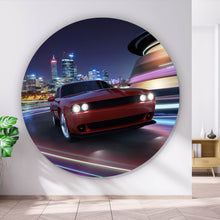 Lade das Bild in den Galerie-Viewer, Aluminiumbild Muscle Car in der Stadt bei Nacht Kreis
