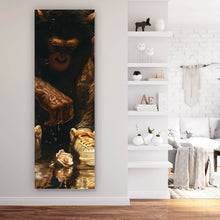 Lade das Bild in den Galerie-Viewer, Aluminiumbild Muskulärer Affe mit goldenen Sneaker Panorama Hoch
