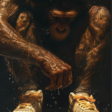 Lade das Bild in den Galerie-Viewer, Aluminiumbild Muskulärer Affe mit goldenen Sneaker Quadrat

