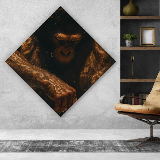 Poster Muskulärer Affe mit goldenen Sneaker Raute