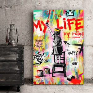 Aluminiumbild My Life my rules Pop Art Hochformat