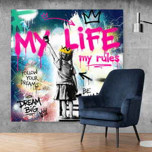 Acrylglasbild My Life my rules Pop Art No. 2 Quadrat