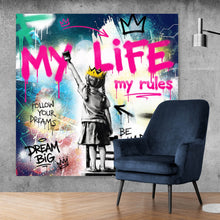 Lade das Bild in den Galerie-Viewer, Aluminiumbild gebürstet My Life my rules Pop Art No. 2 Quadrat
