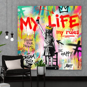 Acrylglasbild My Life my rules Pop Art Quadrat