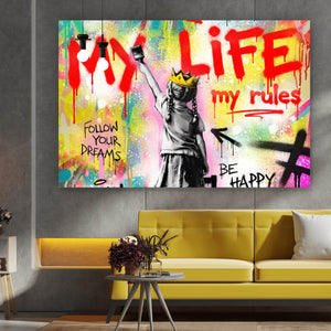 Aluminiumbild My Life my rules Pop Art Querformat