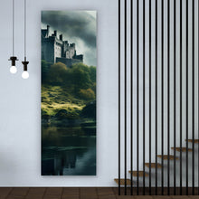 Lade das Bild in den Galerie-Viewer, Leinwandbild Mystische Burg im Nebel Panorama Hoch
