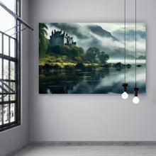 Lade das Bild in den Galerie-Viewer, Acrylglasbild Mystische Burg im Nebel Querformat
