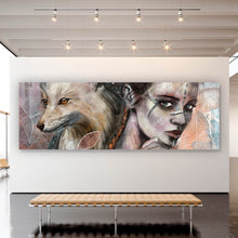 Lade das Bild in den Galerie-Viewer, Acrylglasbild Mystische Frau mit Fuchs Abstrakt Panorama
