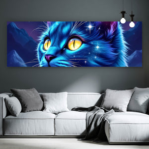 Leinwandbild Mystische Katze unter leuchtendem Mond Panorama