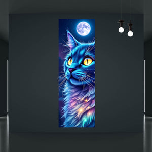Acrylglasbild Mystische Katze unter leuchtendem Mond Panorama Hoch