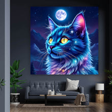 Lade das Bild in den Galerie-Viewer, Acrylglasbild Mystische Katze unter leuchtendem Mond Quadrat
