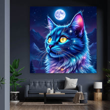 Lade das Bild in den Galerie-Viewer, Spannrahmenbild Mystische Katze unter leuchtendem Mond Quadrat
