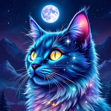 Lade das Bild in den Galerie-Viewer, Acrylglasbild Mystische Katze unter leuchtendem Mond Quadrat
