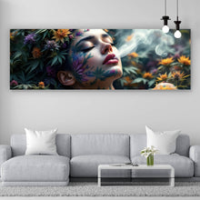 Lade das Bild in den Galerie-Viewer, Acrylglasbild Mystische rauchende Frau mit Blüten Panorama
