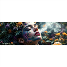 Lade das Bild in den Galerie-Viewer, Acrylglasbild Mystische rauchende Frau mit Blüten Panorama
