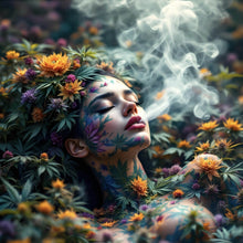 Lade das Bild in den Galerie-Viewer, Leinwandbild Mystische rauchende Frau mit Blüten Quadrat
