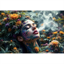 Lade das Bild in den Galerie-Viewer, Poster Mystische rauchende Frau mit Blüten Querformat
