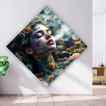 Lade das Bild in den Galerie-Viewer, Spannrahmenbild Mystische rauchende Frau mit Blüten Raute
