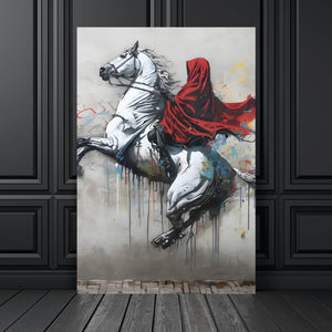 Poster Banksy Mystischer Reiter auf steigendem Pferd Hochformat