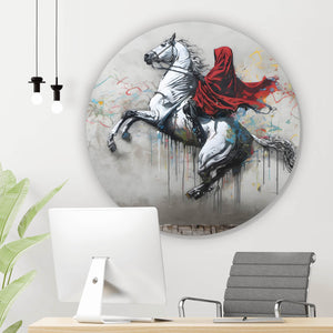 Aluminiumbild Banksy Mystischer Reiter auf steigendem Pferd Kreis