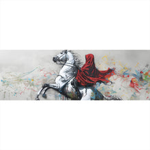 Lade das Bild in den Galerie-Viewer, Aluminiumbild gebürstet Banksy Mystischer Reiter auf steigendem Pferd Panorama
