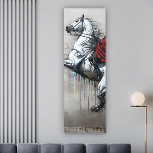 Aluminiumbild Banksy Mystischer Reiter auf steigendem Pferd Panorama Hoch