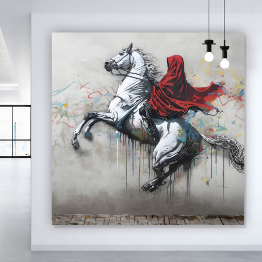 Poster Banksy Mystischer Reiter auf steigendem Pferd Quadrat