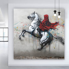 Lade das Bild in den Galerie-Viewer, Aluminiumbild gebürstet Banksy Mystischer Reiter auf steigendem Pferd Quadrat
