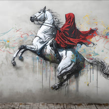 Lade das Bild in den Galerie-Viewer, Acrylglasbild Banksy Mystischer Reiter auf steigendem Pferd Quadrat
