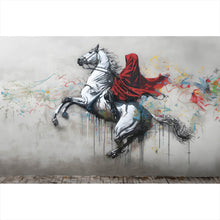 Lade das Bild in den Galerie-Viewer, Spannrahmenbild Banksy Mystischer Reiter auf steigendem Pferd Querformat

