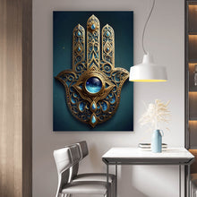 Lade das Bild in den Galerie-Viewer, Aluminiumbild gebürstet Mystisches Hamsa Hand Symbol Hochformat
