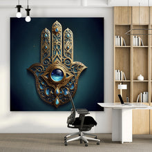 Lade das Bild in den Galerie-Viewer, Aluminiumbild gebürstet Mystisches Hamsa Hand Symbol Quadrat
