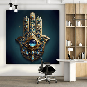 Aluminiumbild gebürstet Mystisches Hamsa Hand Symbol Quadrat