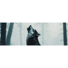 Lade das Bild in den Galerie-Viewer, Aluminiumbild Mystisches Wolfsmotiv mit Vollmond im Wald Panorama
