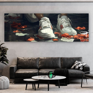 Aluminiumbild Nachdenkliche Frida umgeben von Blüten und Blumen Panorama