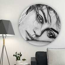 Lade das Bild in den Galerie-Viewer, Aluminiumbild Nachdenkliches weibliches Gesicht Zeichenstil Kreis
