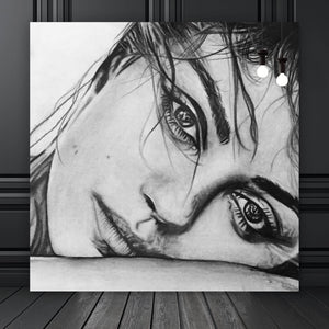 Acrylglasbild Nachdenkliches weibliches Gesicht Zeichenstil Quadrat