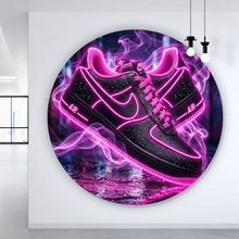 Lade das Bild in den Galerie-Viewer, Aluminiumbild gebürstet Neon Sneaker mit urbanem Flair Kreis
