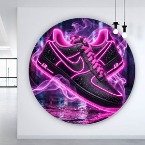 Aluminiumbild gebürstet Neon Sneaker mit urbanem Flair Kreis