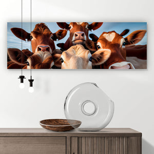 Leinwandbild Neugierige Kühe Nahaufnahme Panorama