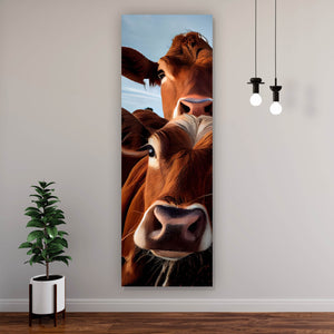 Acrylglasbild Neugierige Kühe Nahaufnahme Panorama Hoch